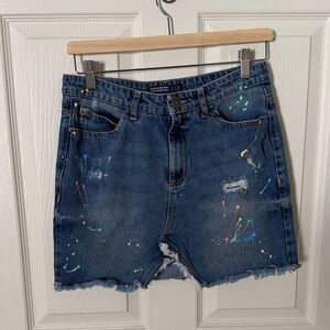 Zara Dark Blue Paint-Splatter Denim skirt small